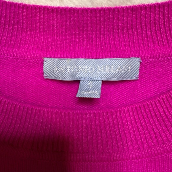ANTONIO MELANI SWEATER 100% CASHMERE PUFF SLEEVE Ultra Pink SIZE S $149 NWOT - Picture 2 of 7
